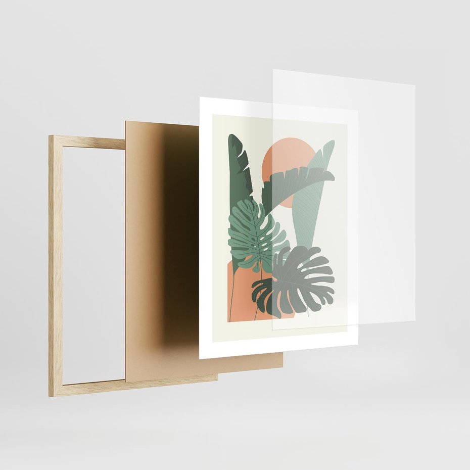 Plakat w ramie 40x50 - Abstrakcyjne Tropiki - liście, rośliny tropikalne w graficznym stylu - rama drewno