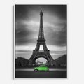 Obraz w ramie 80x120 - Paryskie Romantyczne Spotkanie - Eiffla, samochód - rama biała