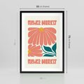 Plakat w ramie 50x70 - Retro Radość - typografia, wesołe kwiaty - rama czarna