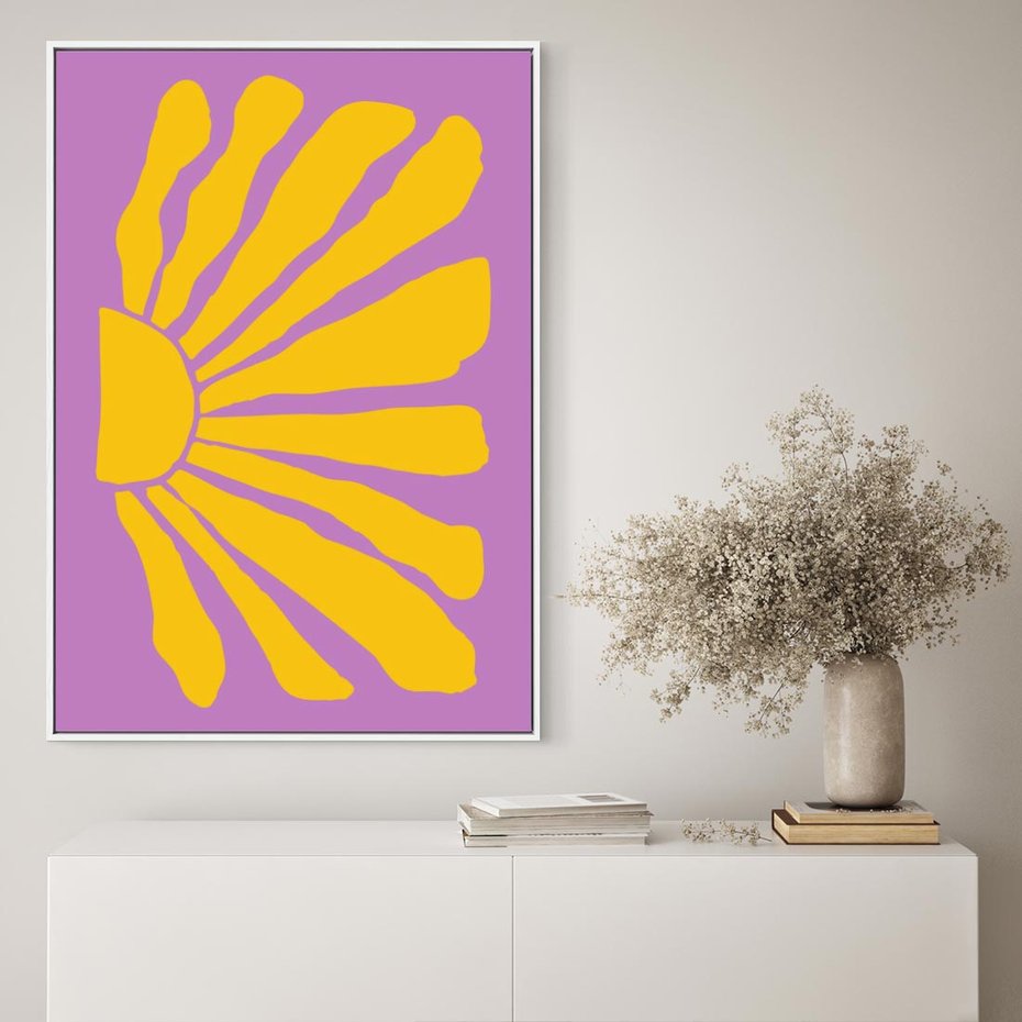 Obraz w ramie 80x120 - Podróżne Kontury - abstrakcyjny plakat, intensywne różowe tło - rama biała