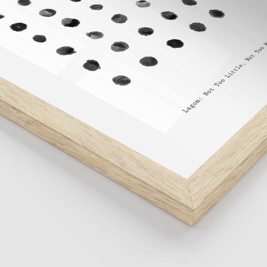 Plakat w ramie 50x70 - Boho Sztuka Wolości - minimalistyczny plakat, czarne kropki na białymtle - rama drewno