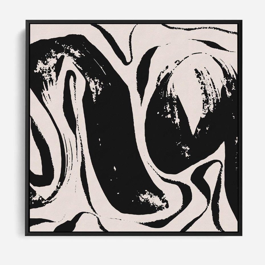 Obraz w ramie 50x50 - Wibracje w ciemnościach duszy - czarno biała abstrakcja, nieregularne rozmyte linie - rama czarna