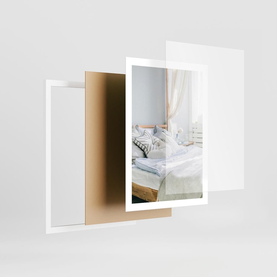 Plakat w ramie 50x70 - Relaks w Sypialni: Jasne Kolory - zdjęcie sypialni, łóżko - rama biała