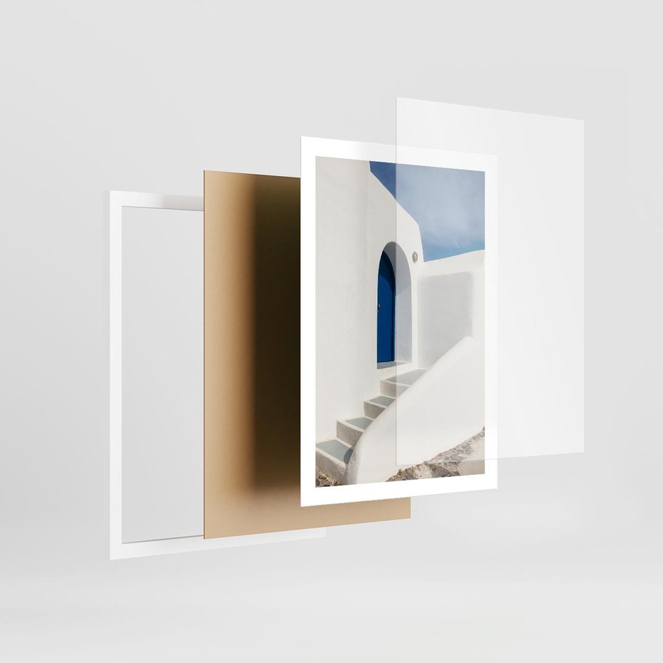 Plakat w ramie 50x70 - Powitanie Wyspy - Santorini, drzwi - rama biała
