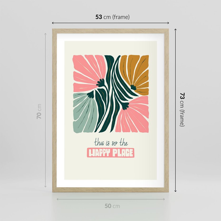 Plakat w ramie 50x70 - Impresje kwiatowej abstrakcji - retro kwiatowa grafika, kompozycja - rama drewno