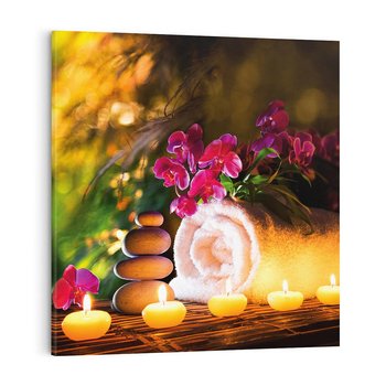 Obraz na płótnie 40x40 - Relaksujące spa z płonącymi świecami - spa, świece