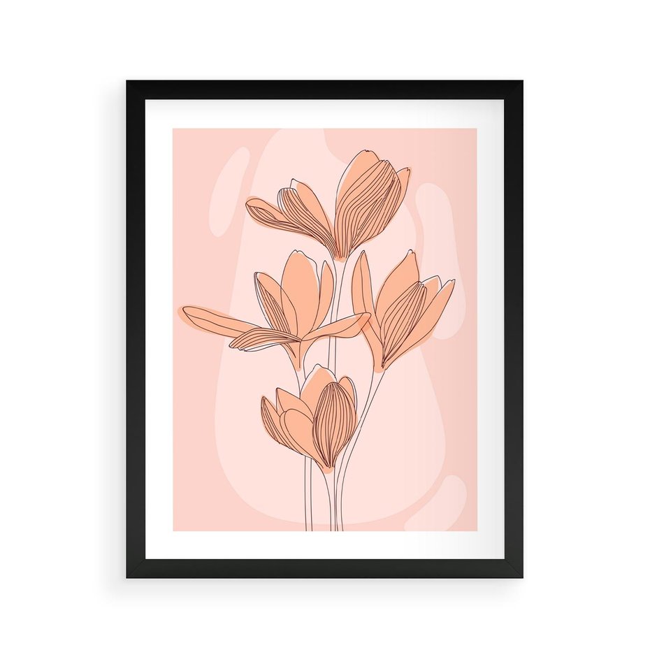 Plakat w ramie 40x50 - Przenikające Kształty - minimalistyczny plakat, pudrowe kwiaty - rama czarna