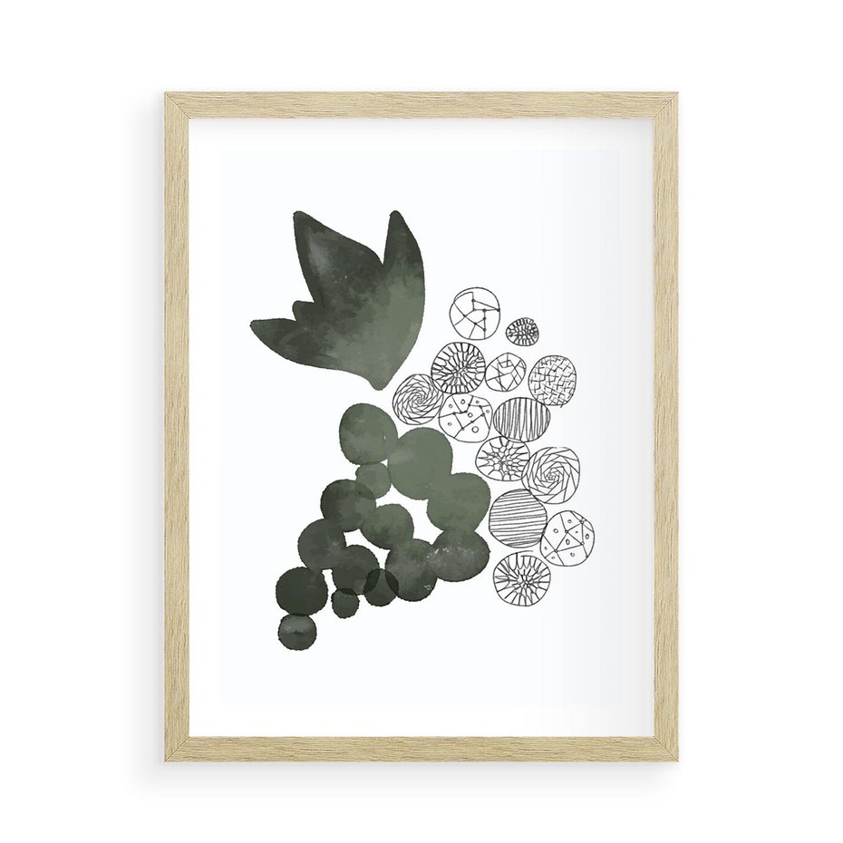 Plakat w ramie 50x70 - Grono Abstrakcji - minimalistyczny plakat, winogrona - rama drewno