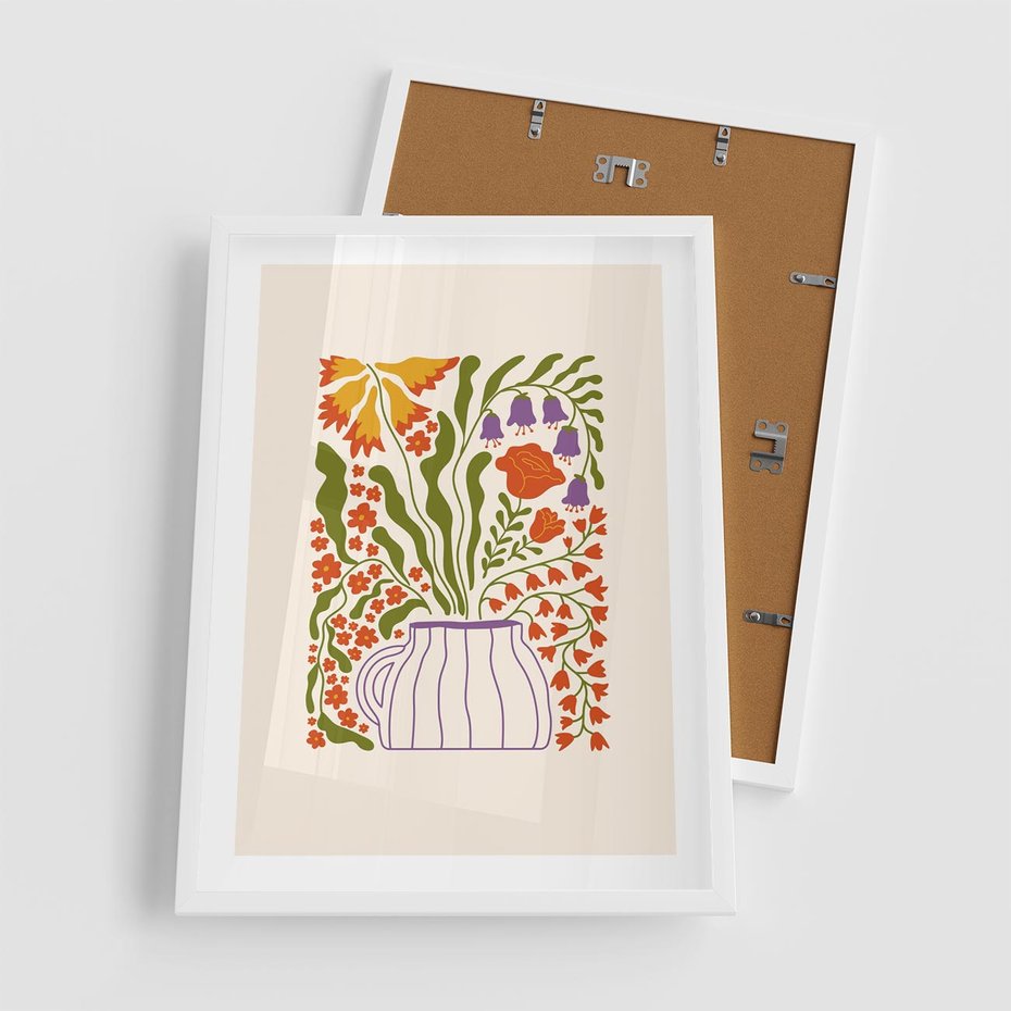 Plakat w ramie 50x70 - Świeżość Kwiatów - kwiaty w wazonie, minimalistyczna kompozycja - rama biała