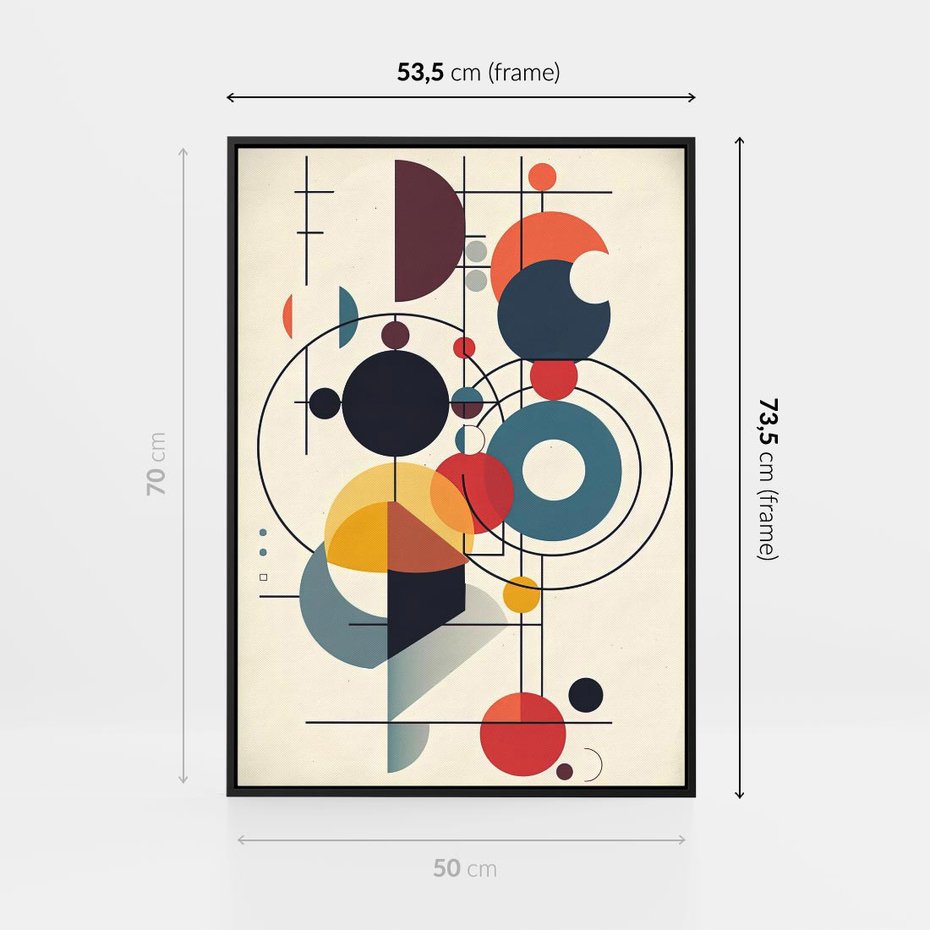 Obraz w ramie 50x70 - Rozbijające Barwne Granice - abstrakcyjna geometryczna kompozycja, koła linie - rama czarna