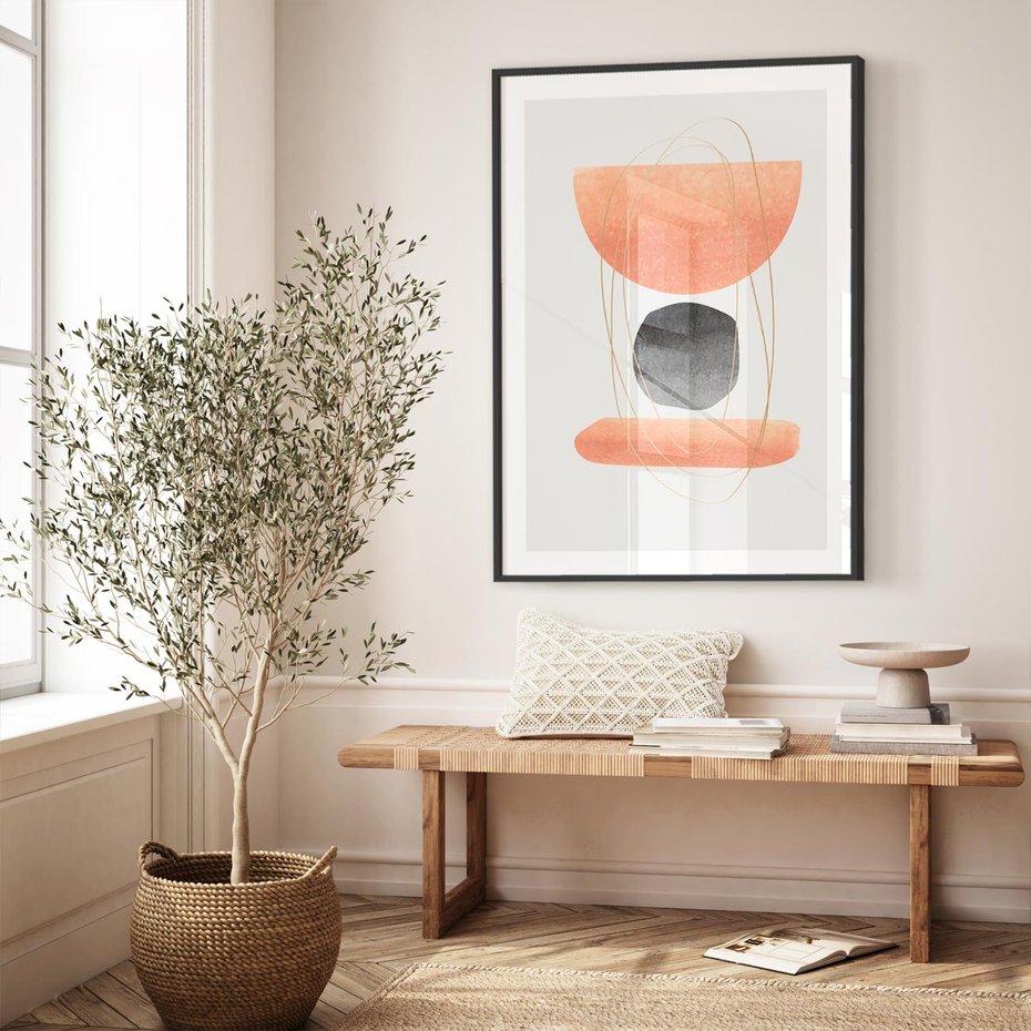 Plakat bez ramy 21x30 - Abstrakcyjne Plamy z Złotymi Liniami - abstrakcja, boho plamy