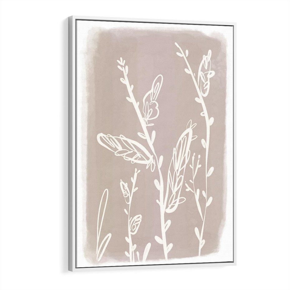 Obraz w ramie 70x100 - Roślinne Przeniknięcia - nowoczesny subtelny plakat, beżowy - rama biała