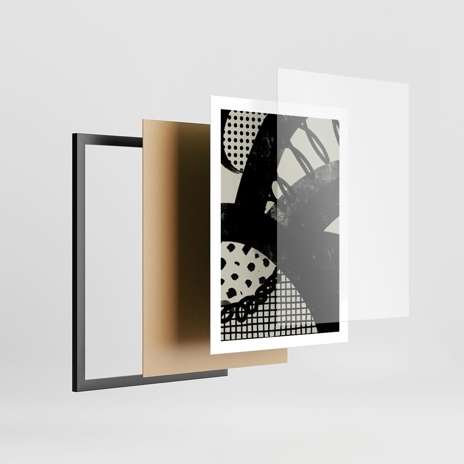 Plakat w ramie 50x70 - Nieznanie Zaskoczenia - bstrakcyjna mroczna kompozycja, nieregularne - rama czarna