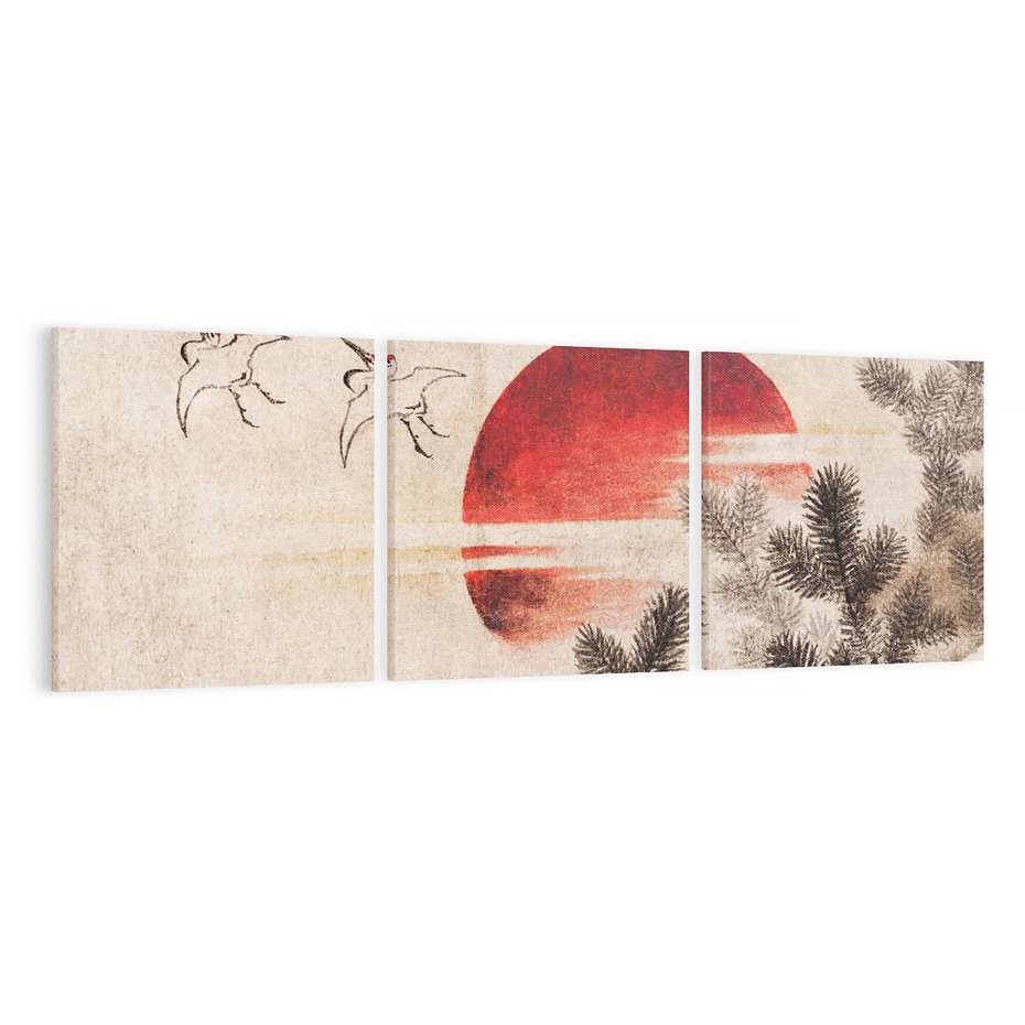 Obraz na płótnie 150x50 - "Birds and sunset" Katsushiki Hokusai - Reprodukcja - reprodukcja, obraz na płótnie