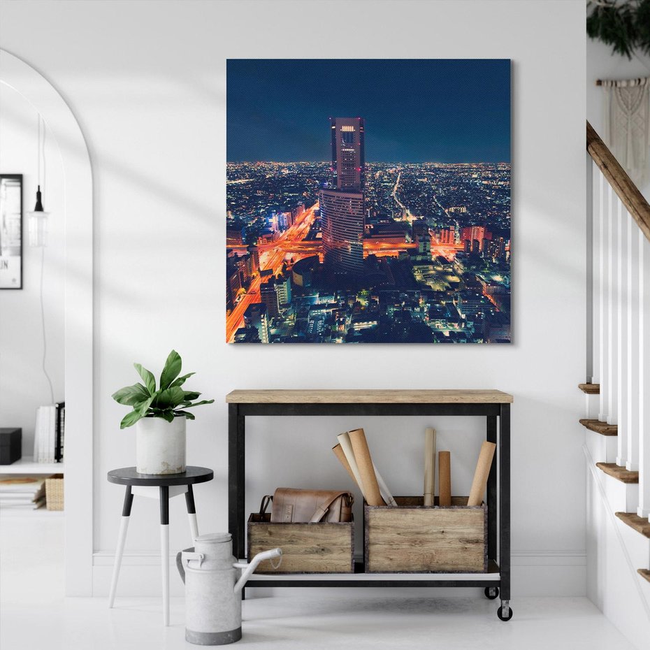 Obraz na płótnie 40x40 - światła i tradycja - Japonia, Tokio