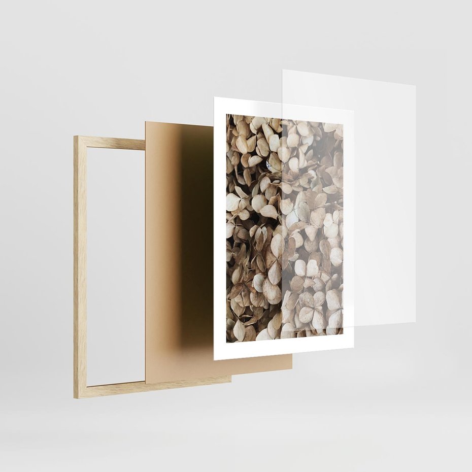 Plakat w ramie 30x40 - Delikatność Hortensji: Kompozycja Kwiatów w Beżu - hortensja, odcienie beżu - rama drewno