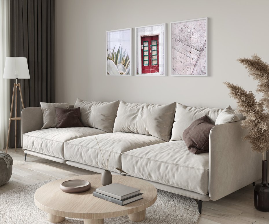 Zestaw obrazy w ramie 30x40 galeria - Stare, drzwi, liście, sanseweria - rama biała