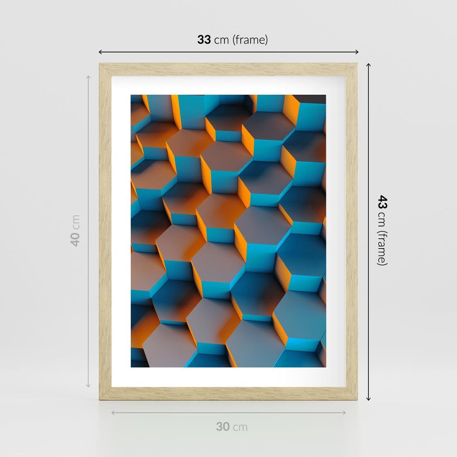 Plakat w ramie 30x40 - Trójwymiarowa Gra - geometryczna, 3D - rama drewno