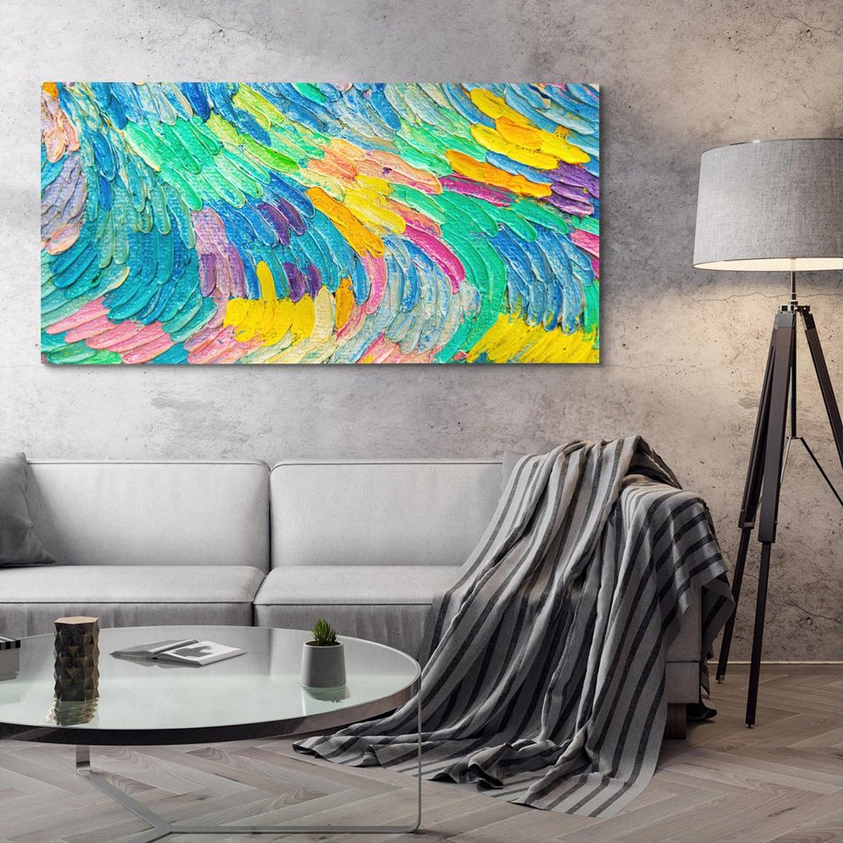 Obraz na płótnie 120x60 - Egzotyczne Pióra - abstrakcyjne dzieło, farby olejne