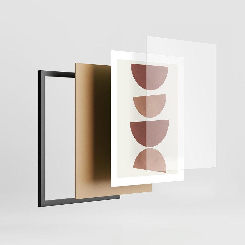 Plakat w ramie 30x40 - Abstrakcyjne Widzenia - abstrakcyjne geometryczne kształty, odcienie brązu i beżu - rama czarna