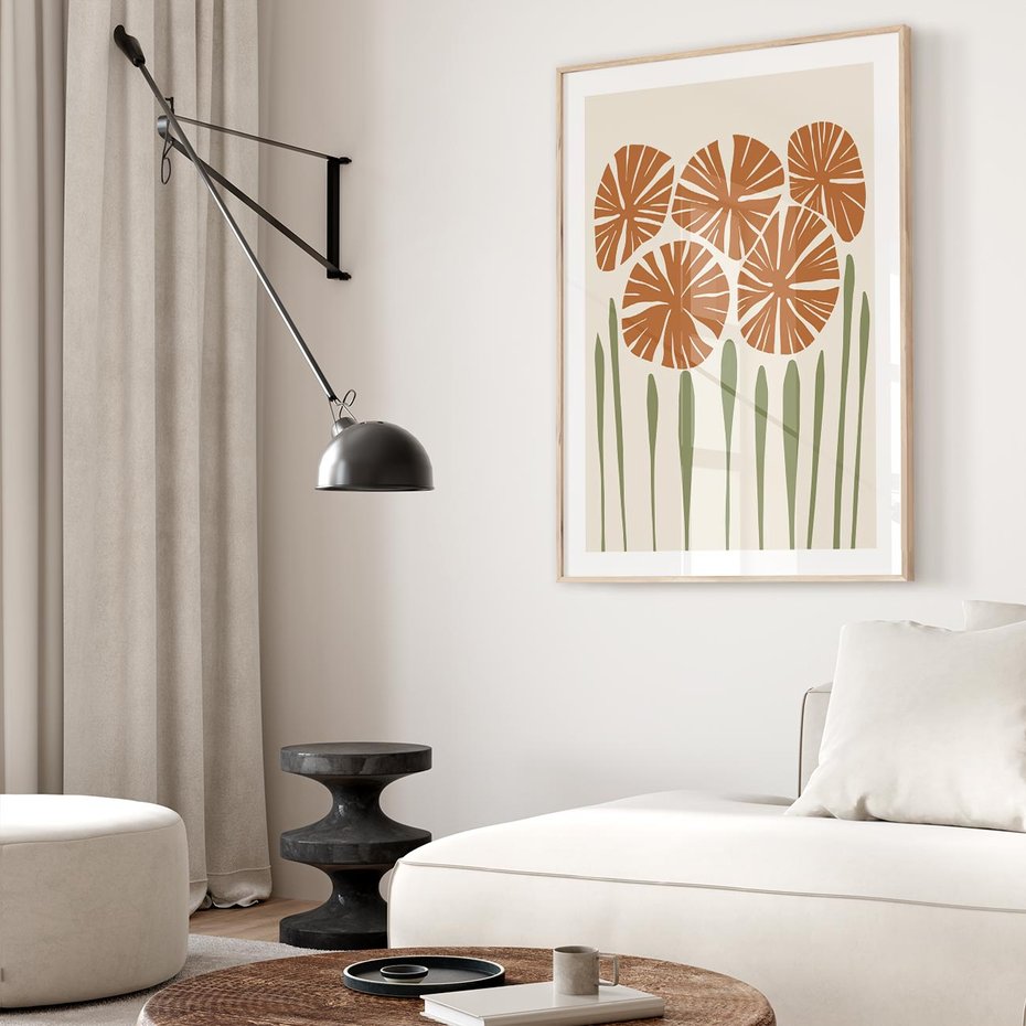 Plakat w ramie 30x40 - Akwarelowe Echa Przyrody - kwiaty, nowoczesny plakat - rama drewno