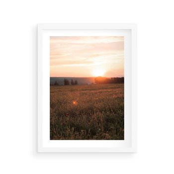 Plakat w ramie 30x40 - Łąka we Wschodzącym Słońcu: Magia Poranka - łąka, krajobraz - rama biała