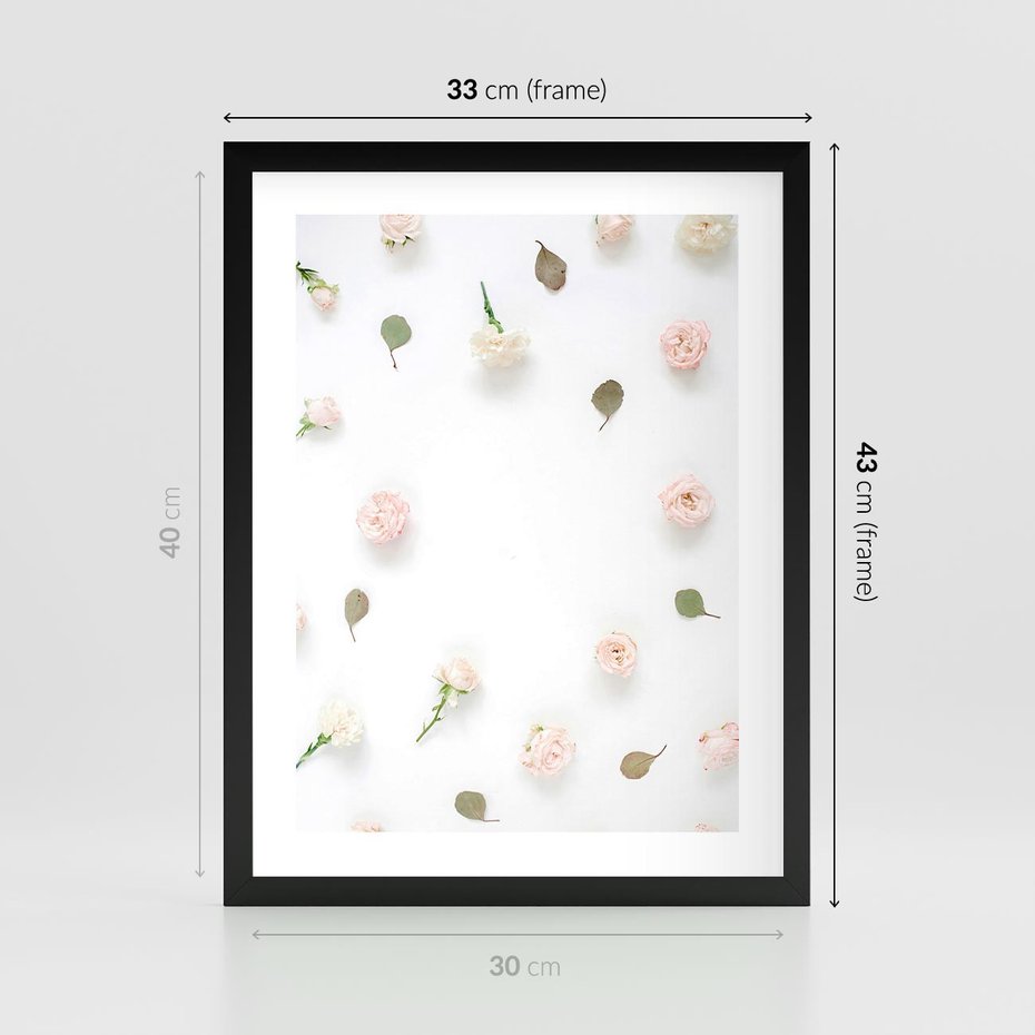 Plakat w ramie 30x40 - Romantyczna Kompozycja z Różami - kompozycja kwiatowa, róże - rama czarna