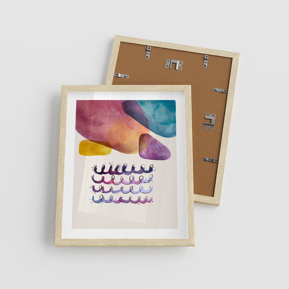 Plakat w ramie 40x50 - Impresje Akwarelowej Przestrzeni - kolorowe pastelowe plamy, rozmyte żywe kolory - rama drewno