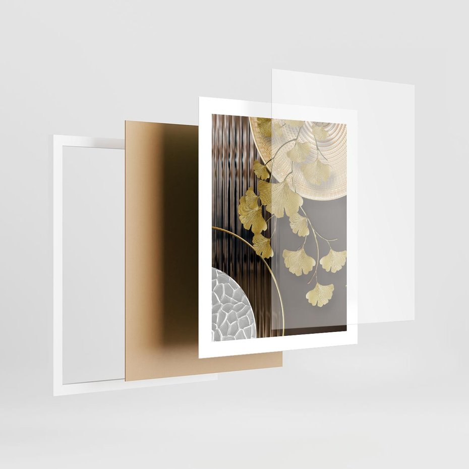 Plakat w ramie 40x50 - Magia Jesieni - złote, liście - rama biała