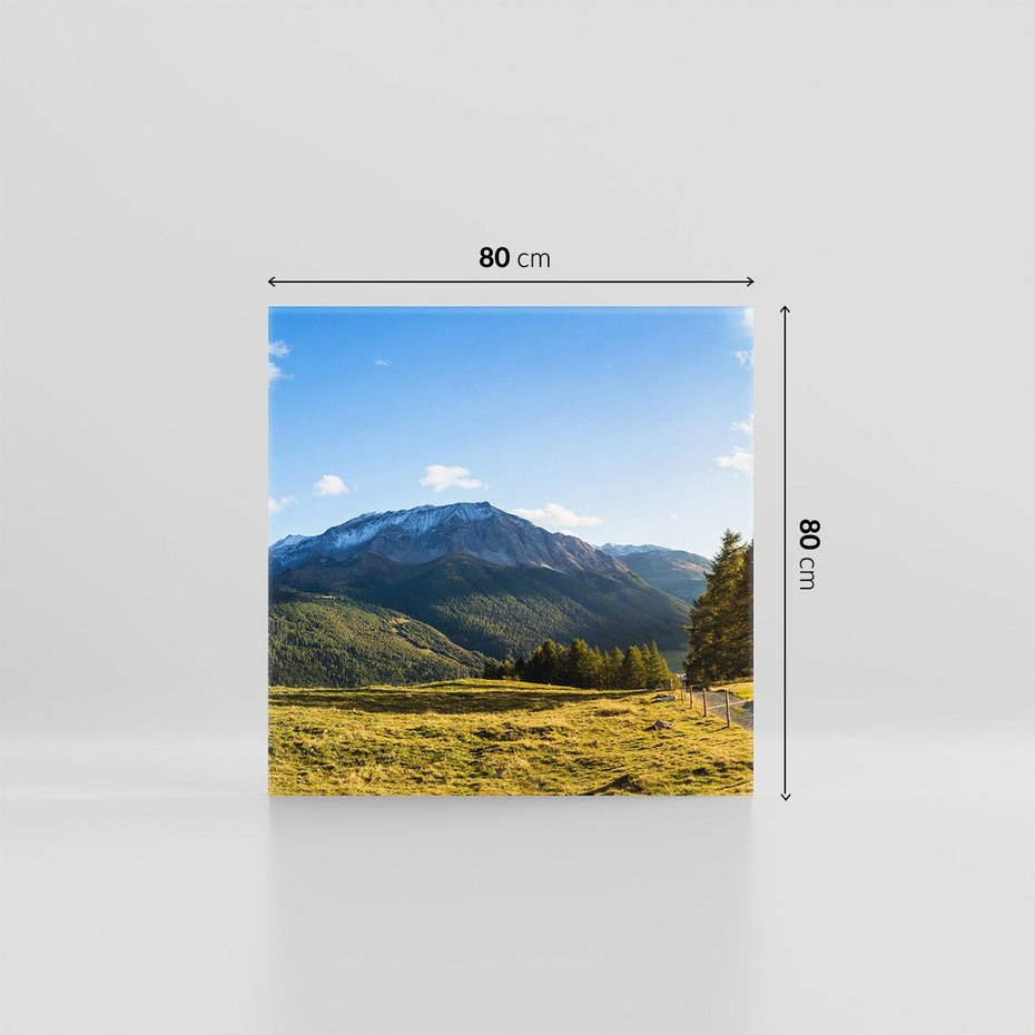 Obraz na płótnie 80x80 - Górski pejzaż: łąka i szczyty - góry, łąka