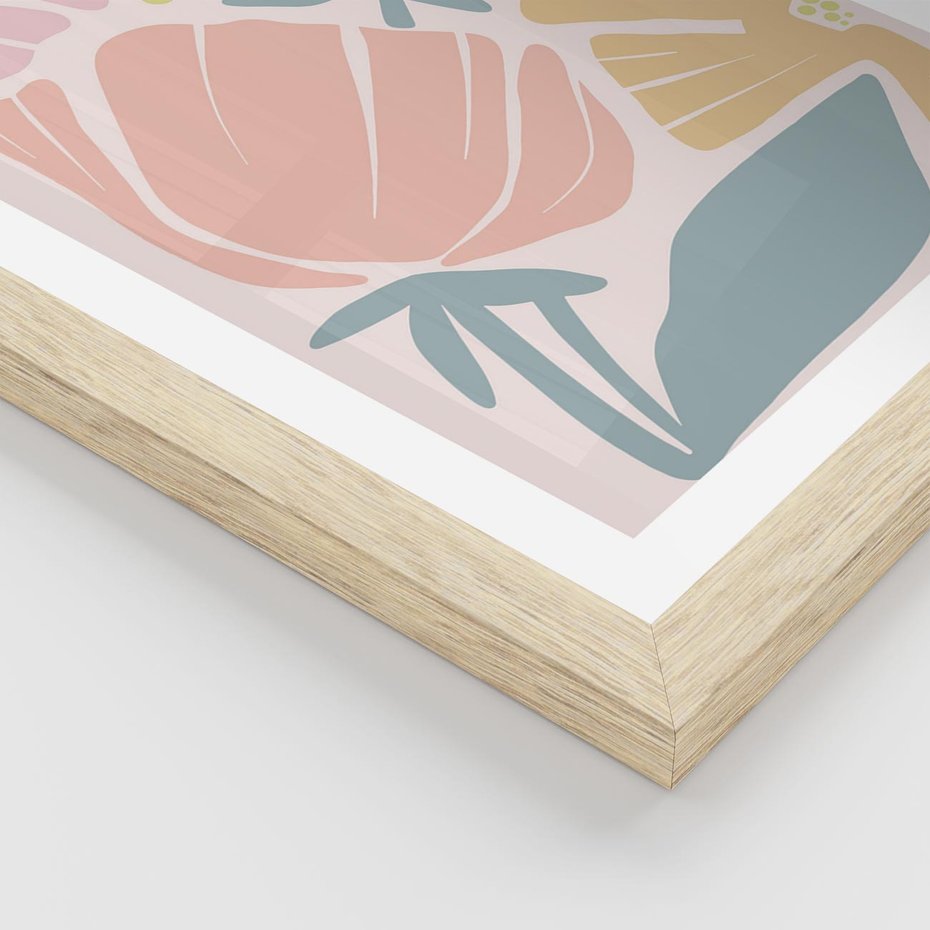 Plakat w ramie 50x70 - Rozkwitające Harmonie Natury - pastelowe kwiaty, na beżowym tle - rama drewno