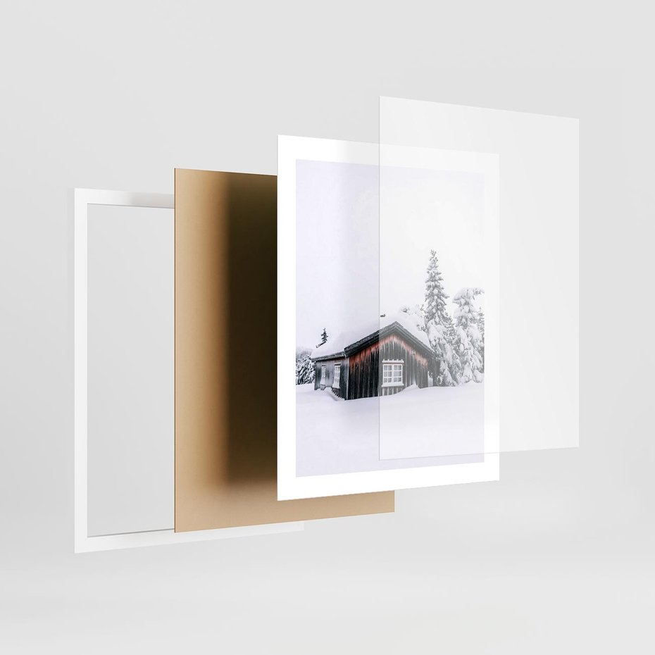 Plakat w ramie 40x50 - Zimowy Azyl: Domek w Górach - domek w górach, śnieg - rama biała