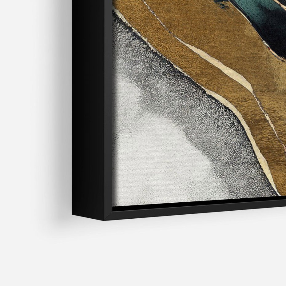 Obraz w ramie 50x70 - Refrakcje płynącej rzeczywistości - jak marmurowa rzeka, linie złota - rama czarna