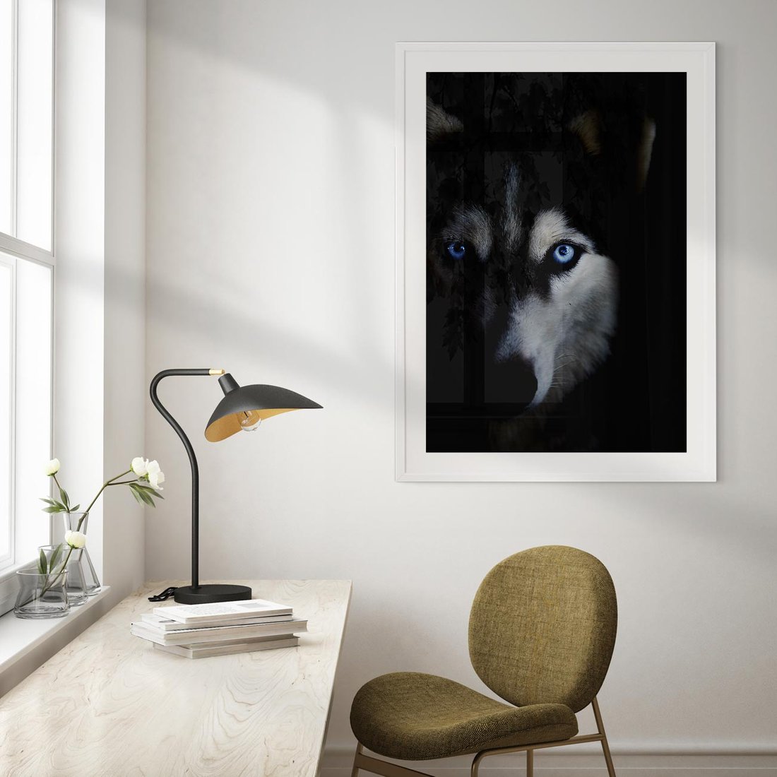 Plakat bez ramy 50x70 - Wilk i husky: siła przyjaźni - wilk, husky