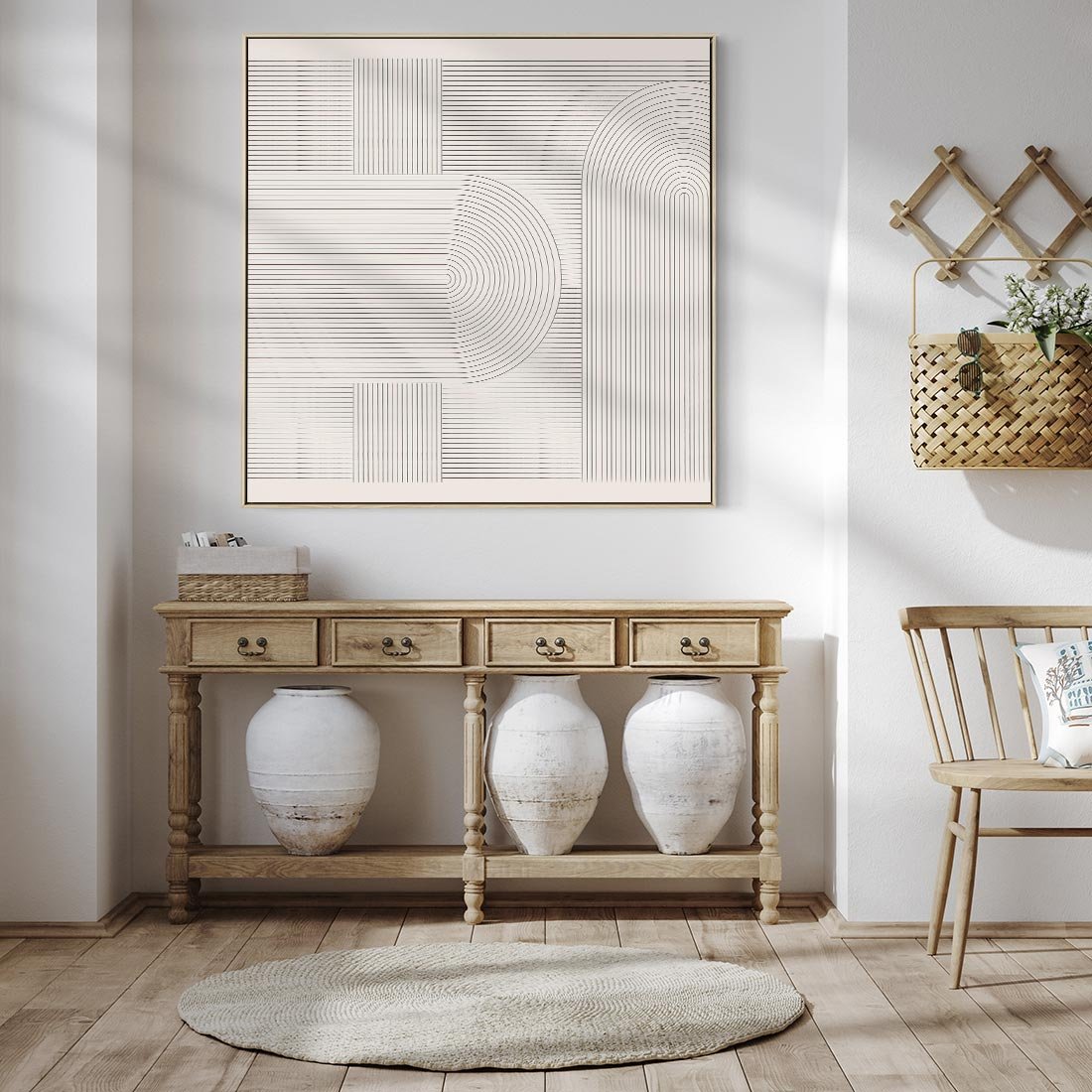 Obraz w ramie 50x50 - Geometryczna Elegancja Mid Century - mid century, minimalizm - rama drewno