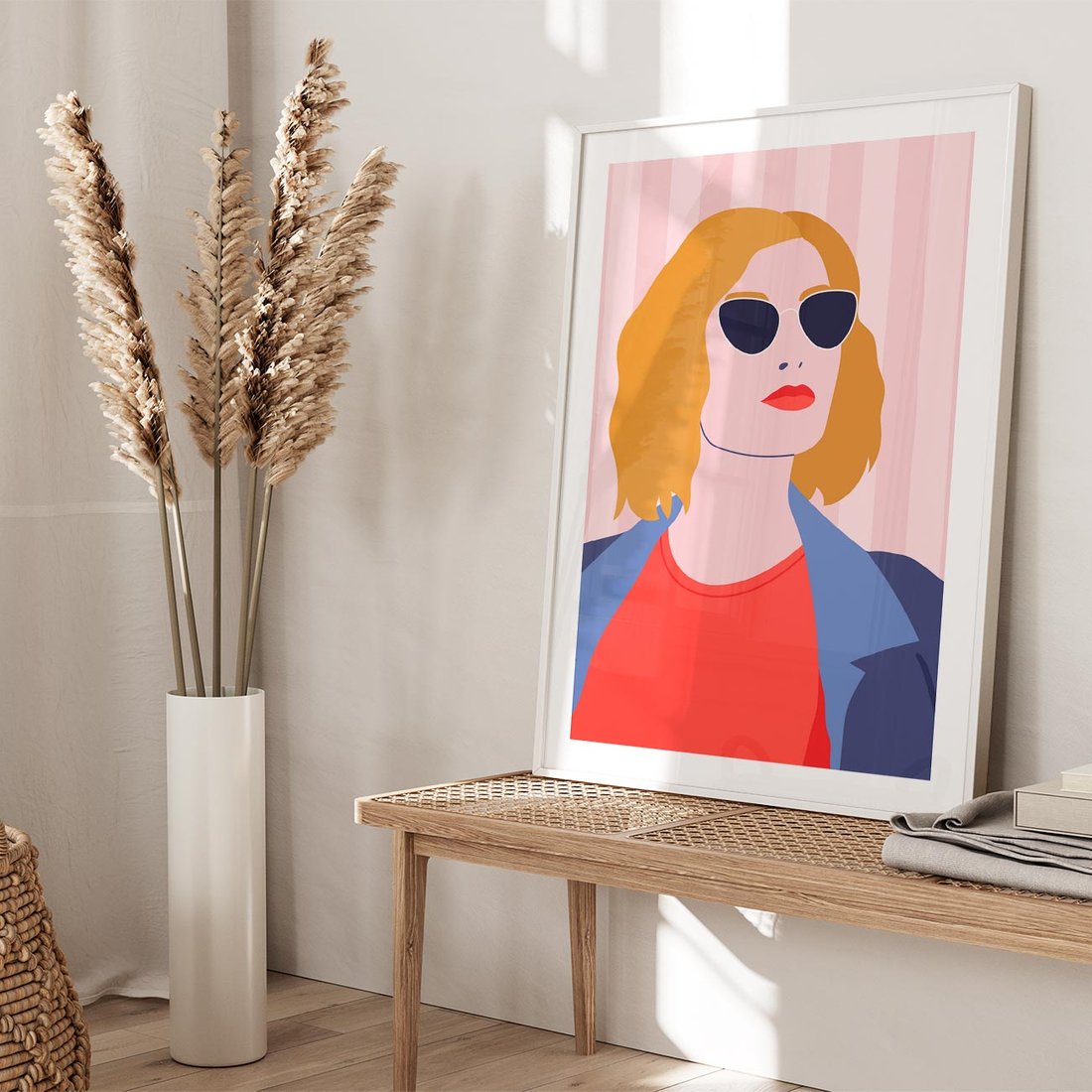 Plakat w ramie 30x40 - Kobieca Ekspresja - nowoczesny plakat, styl retro - rama biała