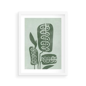 Plakat w ramie 40x50 - Nurtująca Zieleń - abstrakcyjny zielony motyw, skandynawski design - rama biała