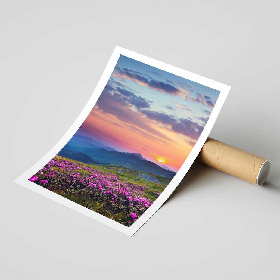 Plakat bez ramy 30x40 - Górski Zachód - góry, łąka