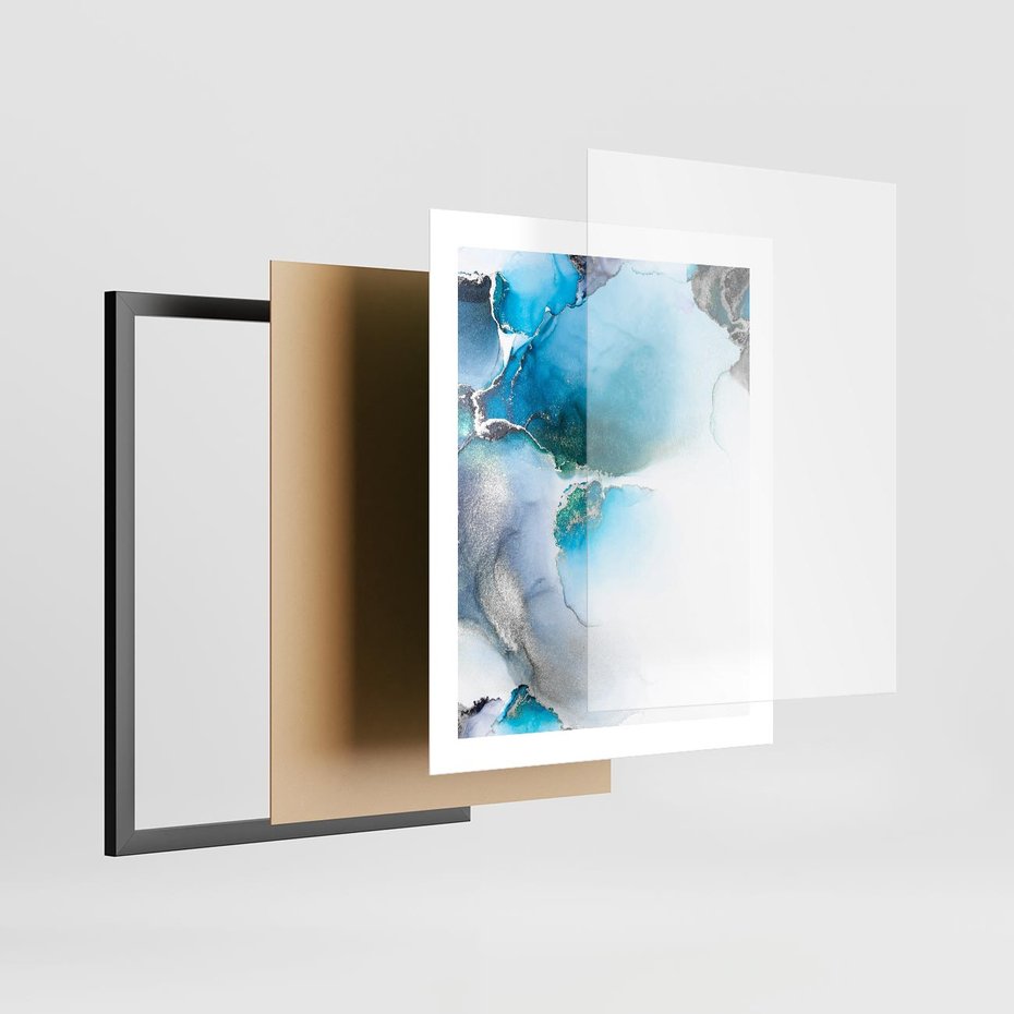 Plakat w ramie 40x50 - Marmur złotą akwarelą - marmur, akwarela - rama czarna