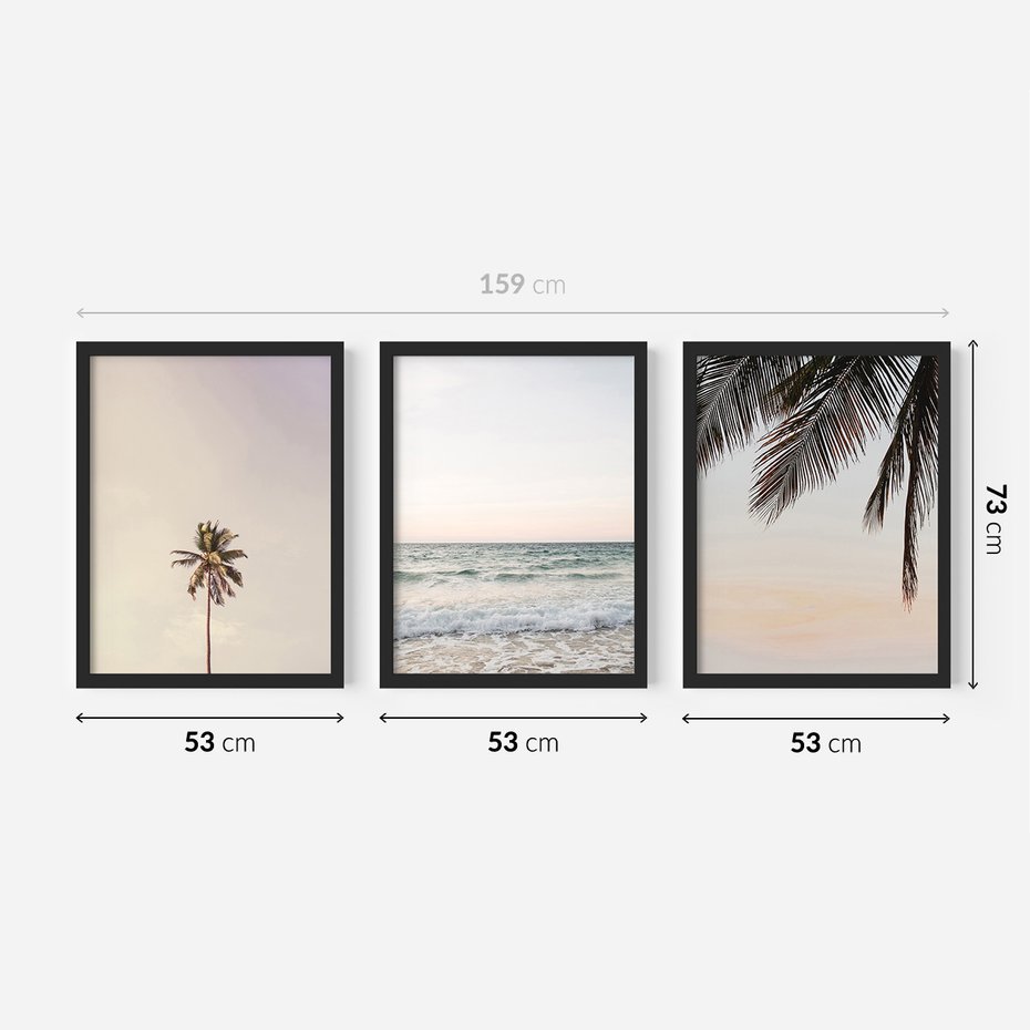 Zestaw obrazy w ramie 50x70 galeria - Tropikalne, palmy, plaża, wakacje - rama czarna