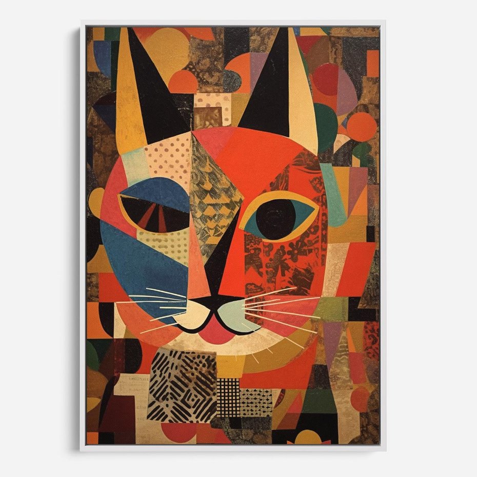 Obraz w ramie 80x120 - Impresje Nieznanych Odniesień - abstrakcyjny obraz olejny, kot - rama biała