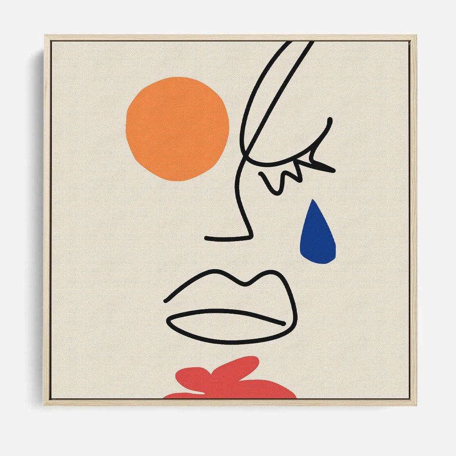 Obraz w ramie 80x80 - Impresje Plam - abstrakcyjny obraz, przypomina twarz - rama drewno