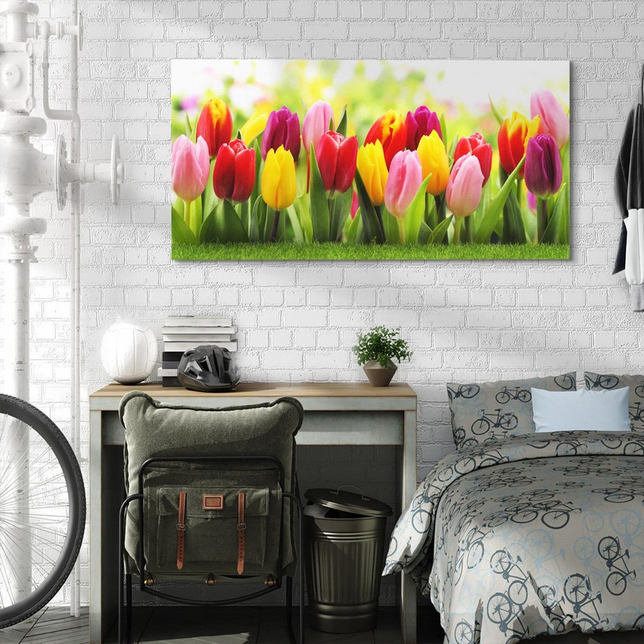 Obraz na płótnie 120x60 - delikatność kwiatowego świata - tulipany, kwiaty