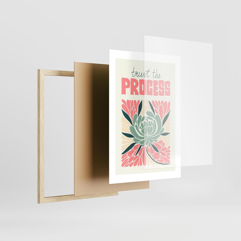 Plakat w ramie 30x40 - Rozbijające Barwy - abstrakcyjny pastelowy kwiat, wyrazista typografia - rama drewno