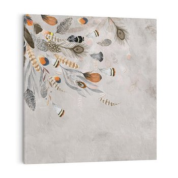 Obraz na płótnie 40x40 - Sploty losu na płótnie - kompozycja boho piór, indiańskie pióra