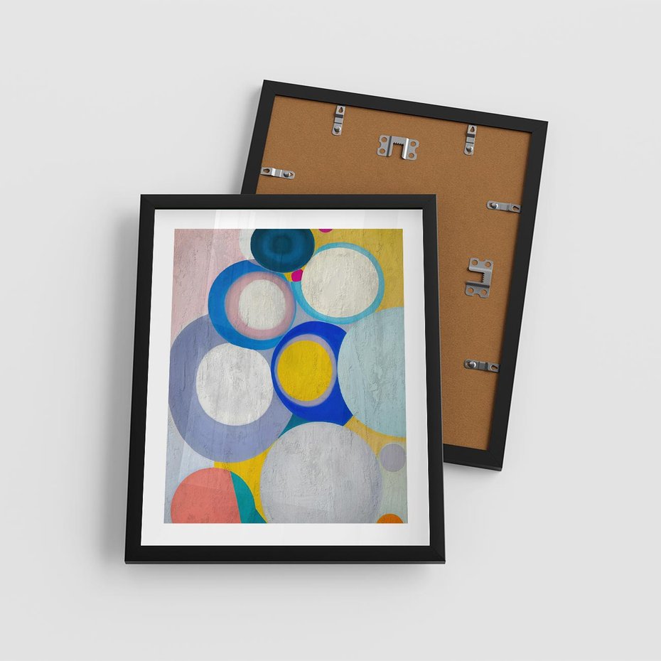 Plakat w ramie 40x50 - Rozkwitająca Symfonia Serca - abstrakcyjne geometryczne kształty, olejny obraz - rama czarna