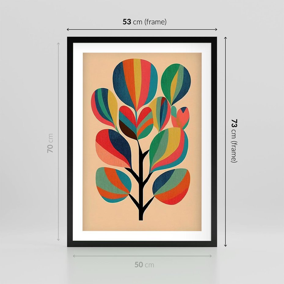 Plakat w ramie 50x70 - Harmonia Rozplątanych Form - abstrakcyjny kolorowy tęczowy obraz, inspiracje roślinne - rama czarna
