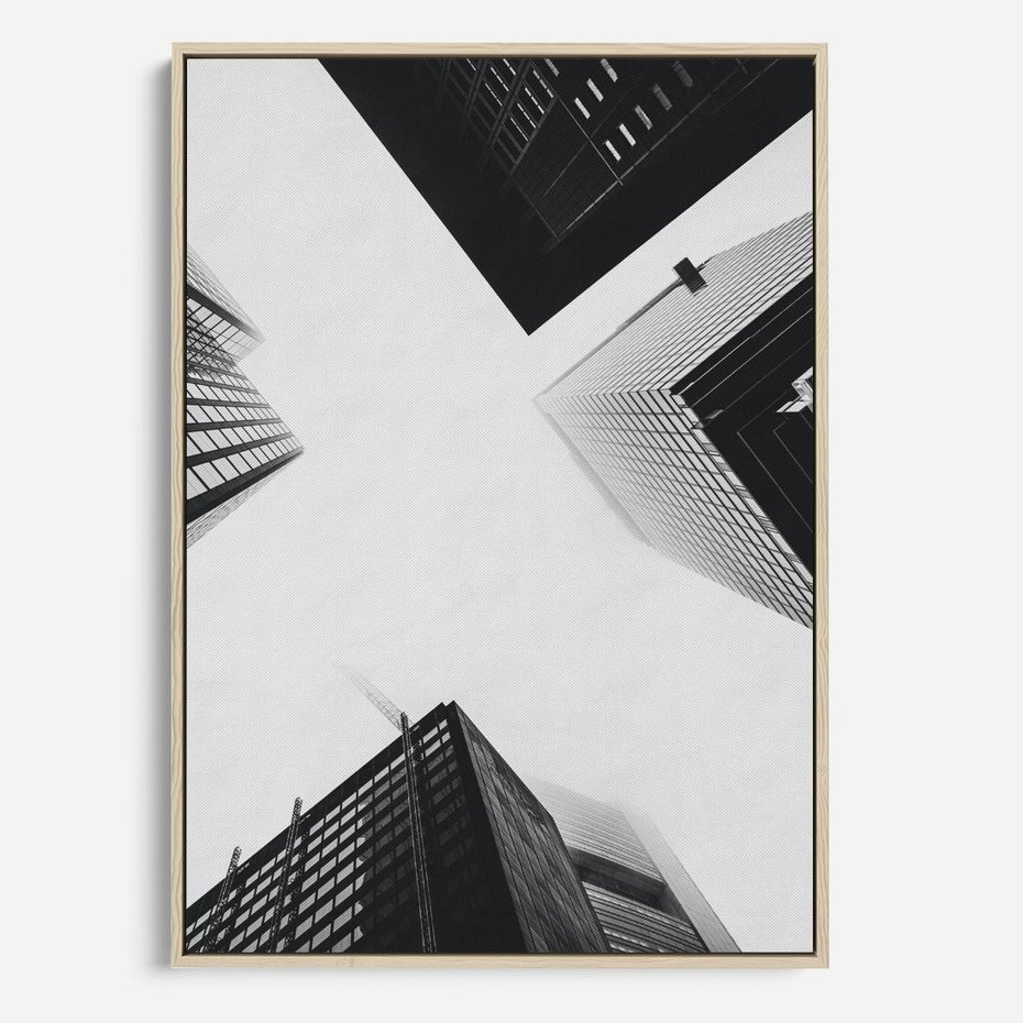 Obraz w ramie 70x100 - Nowoczesna Dynamika - perspektywa, wieżowce - rama drewno