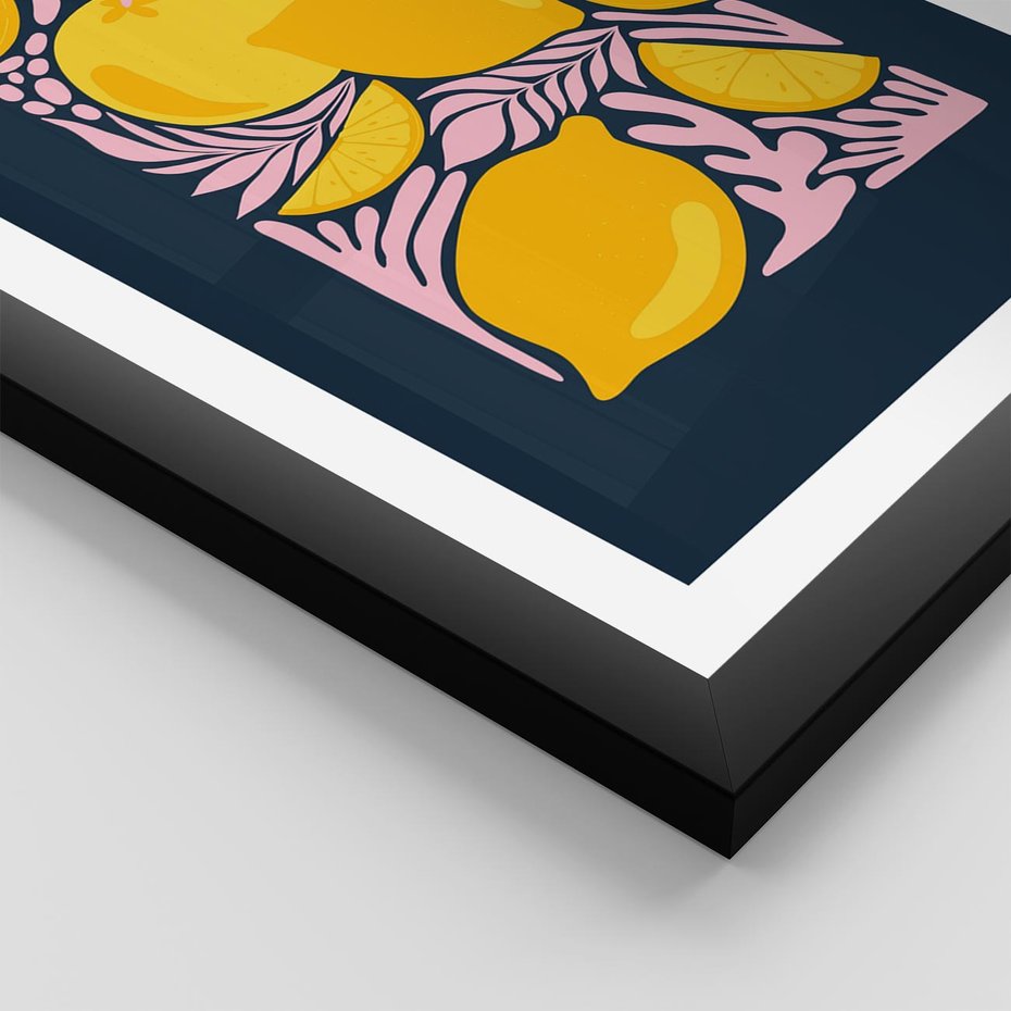 Plakat w ramie 50x70 - Kreatywne Rytmy - granatowe tło, nowoczesna kompozycja - rama czarna