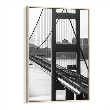 Obraz w ramie 80x120 - Ikona Miasta - most Nowy Jork, czarno biała fotografia - rama drewno